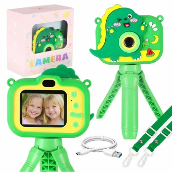 Kids Digital Camera with Tripod, Dinosaur, Green, 8GB