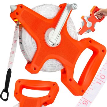 Measuring tape 50m with rewind, centimeters/inches, orange