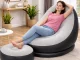 Inflatable Lounge Chair with Ottoman and Pump, Comfortable Blow Up Armchair for Home, Gray