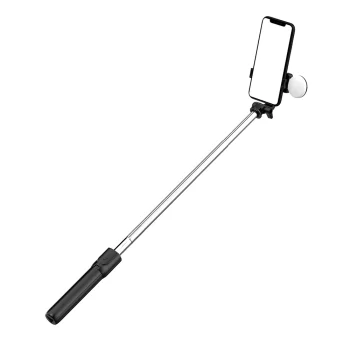 Selfie Stick and Tripod WH1YXS 103 cm with Round LED Light and Remote, Black
