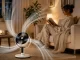 Adjustable Floor Fan with LED Display, Remote Control and Oscillation, White/Black