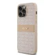DKNY iPhone 14 Pro Max Case Leather Mono Stripe & Metal Logo, Pink
