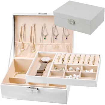 Elegant Large Jewelry Box Organizer with Key Lock, White