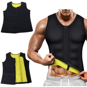 Men's Neoprene Fitness Shirt with Zipper, Black, Size M