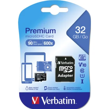 Verbatim microSDHC 32GB Class 10 UHS-I Memory Card with Adapter 44083