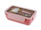 Bento lunch box with compartments and utensils for kids and adults school work, pink