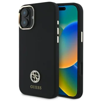 Guess iPhone 16 Case Silicone Logo Strass 4G, Black
