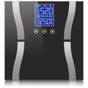 Analytical Glass Bathroom Scales with LCD Display, up to 180kg, Black