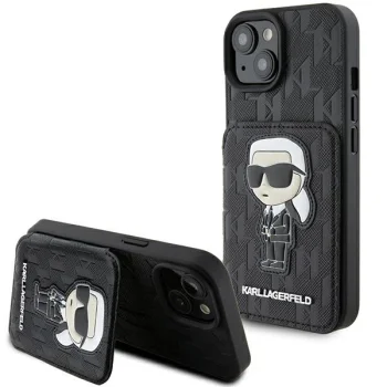 Karl Lagerfeld iPhone 15 Case Saffiano Monogram Ikonik Patch, Black