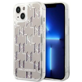 Karl Lagerfeld Liquid Glitter Monogram Case for iPhone 14 Plus, Silver