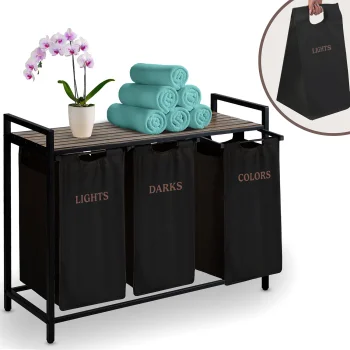 Massido 3-Compartment Laundry Sorter with Shelf 120 L