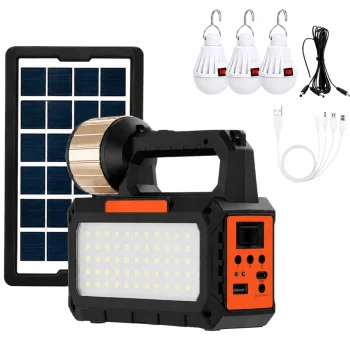 Multifunctional LED Camping Lamp with Solar Panel, FM Radio & Bluetooth, Black/Orange