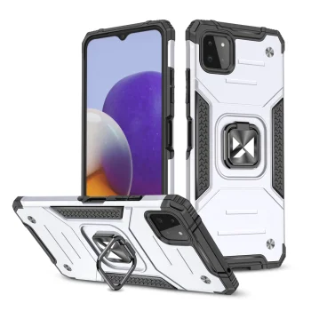 Wozinsky Ring Armor Case for Samsung Galaxy A22 4G with Ring Kickstand, Silver