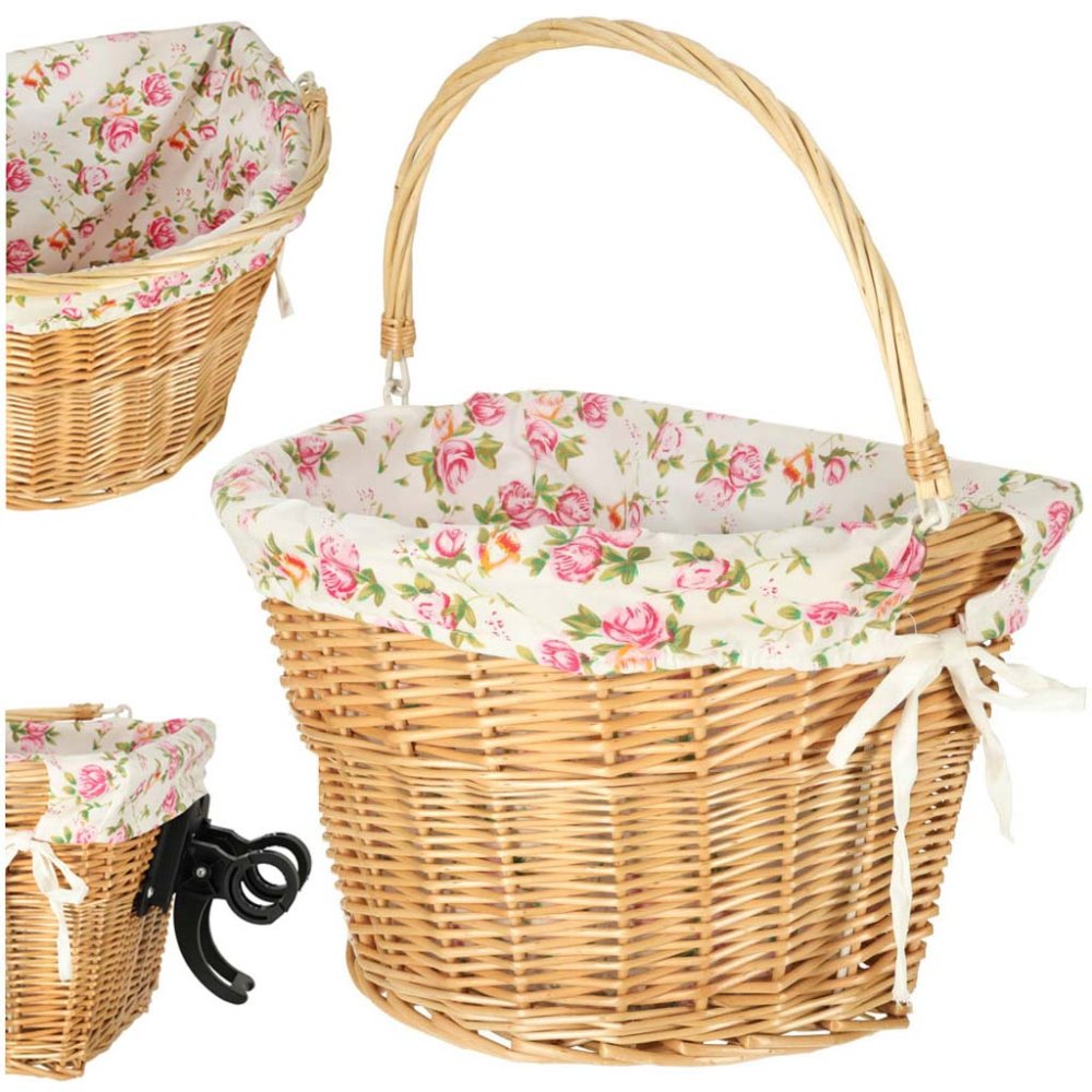 Wicker Front Bike Basket RALLEX Quick Release Click Mount, Floral (0)