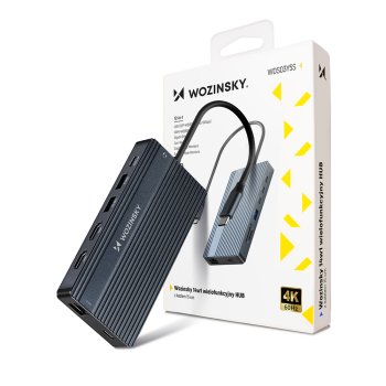 USB-C Hub 14 in 1 Wozinsky WDS03Y5S Multifunctional, Aluminum, 3 Monitors, with 15 cm Cable - Gray