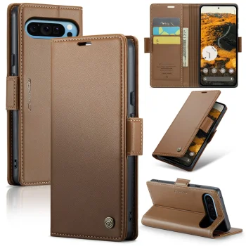 Google Pixel 9 Pro XL CASEME Wallet Magnetic Leather Case Cover, Brown