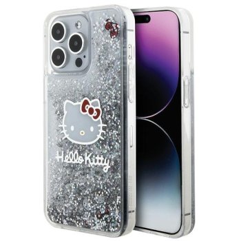 Apple iPhone 15 Pro Max 6.7'' Hello Kitty Liquid Glitter Charms Kitty Head Cover Case, Silver