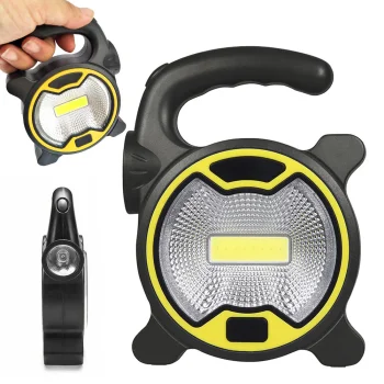 Powerful COB LED workshop flashlight with halogen lamp, yellow