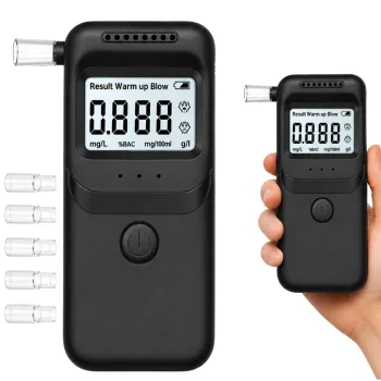 Digital Electronic Breathalyzer with LCD Display and 5 Mouthpieces, Black