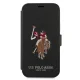 Apple iPhone 12 mini 5.4\" US Polo Embroidery Collection Book Case Cover (USFLBKP12SPUGFLBK), Black