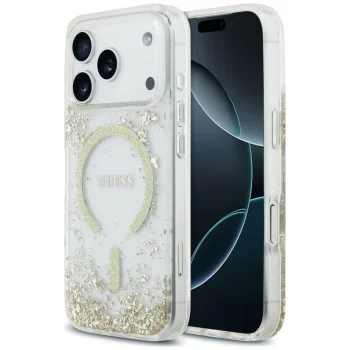 Guess Resin Bottom Glitter MagSafe Case for iPhone 18 Pro / 17 Pro, Gold