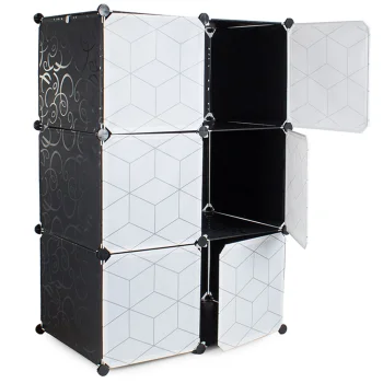 Modular Wardrobe with 6 Sections and Hanging Rod, Black