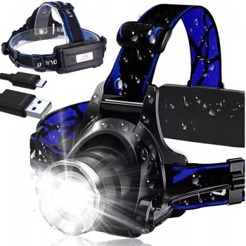 Powerful LED T6 Headlamp with Zoom and 2 High-Capacity Batteries 2600mAh