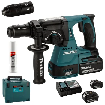Makita DHR243RT3J Cordless Combination Hammer, 18V, SDS-Plus, 3x 5.0 Ah Batteries and Case