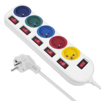 Maclean MCE204 M/W Power Strip, 5 Outlets with Switches, 1.5m