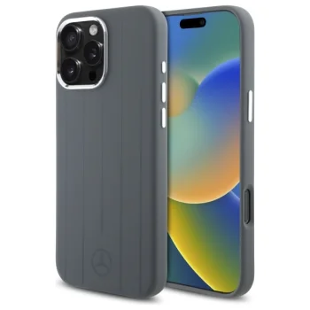 Mercedes iPhone 16 Pro Max Case Silicone Vertical Tonal Stripes MagSafe, Gray