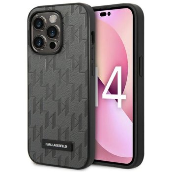 Karl Lagerfeld Saffiano Mono Metal Logo Case for iPhone 14 Pro Max - Gray