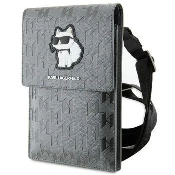 Karl Lagerfeld Saffiano Monogram Choupette Phone Bag Silver