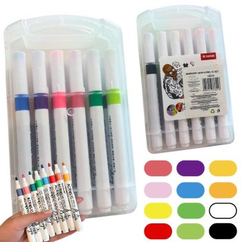 Acrylic Paint Pens 12 Color Set for Rock Painting, Glass, Wood, Metal with Case
