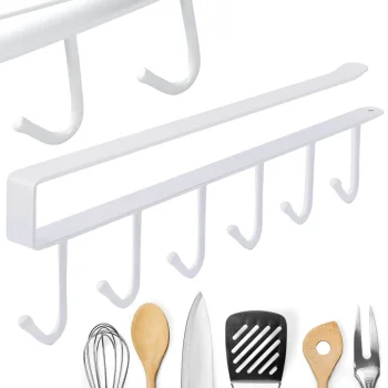 Under-Cabinet Kitchen Hanger with 6 Hooks, White