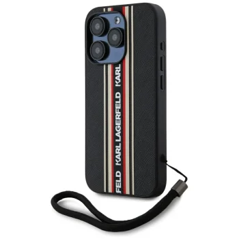 Karl Lagerfeld iPhone 15 Pro Max Case Saffiano Athleisure Stripes Cord, Red