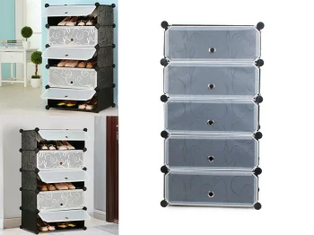 Modular Shoe Cabinet, 5 Tiers, Black
