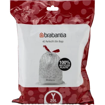 Brabantia PerfectFit NewIcon Trash Bags, Code Y, 20 L, 40 Pack, White