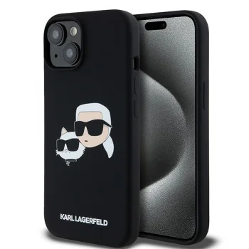 Apple iPhone 15 6.1'' Karl Lagerfeld Silicone Karl & Choupette MagSafe Cover Case, Black