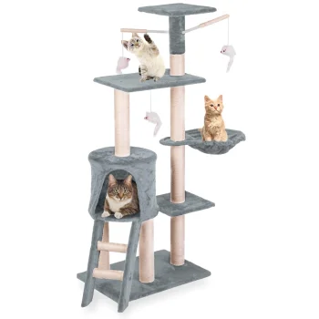 Pethaus Cat Scratching Tower 140 cm with House and Toys, Grey