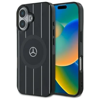 Mercedes iPhone 16 Case Double Layer Crossed Lines MagSafe, Black