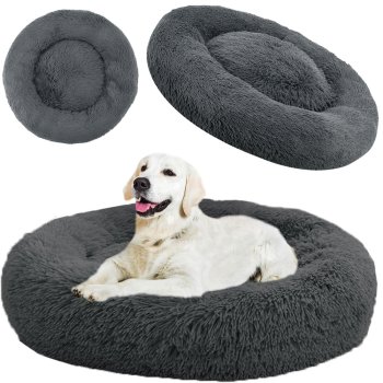 Plush Donut Pet Bed for Large Dogs and Cats 100 cm, Dark Grey