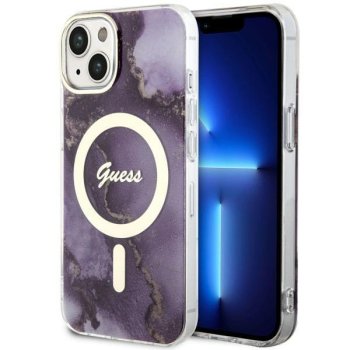 Apple iPhone 14 6.1'' Guess Golden Marble MagSafe Case Cover (GUHMP14SHTMRSU), Purple