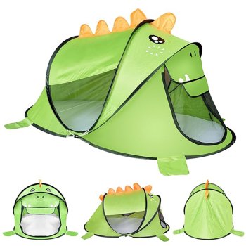 Self-Collapsing Tent for Kids Home Garden Green Dinosaur