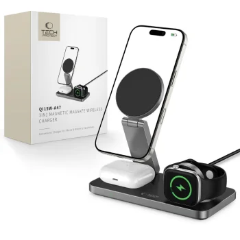 Tech-Protect QI15W-A47 MagSafe 3-in-1 Wireless Charger + USB-C Cable - Black