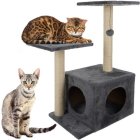 Cat House Tree with Sisal Scratching Posts - 71cm, Gray/Beige