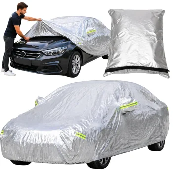 Waterproof Car Cover Size L with Mirror Pockets, Silver