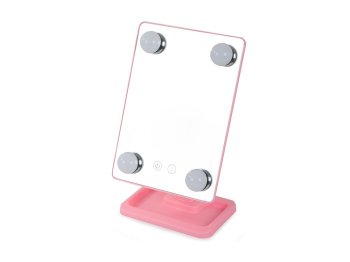 LED Illuminated Cosmetic Makeup Mirror with 180° Rotation, Pink