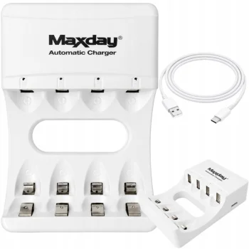 Maxday 704A2 AA/AAA Battery Charger with USB-C, 4 Slots, White