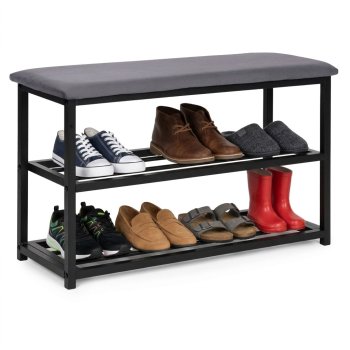 Shoe Cabinet with Velvet Seat 80 cm 2 Shelves ModernHome, Grey