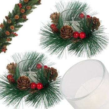 Decorative Christmas Candles in Glass Wreath Holders, Set of 2